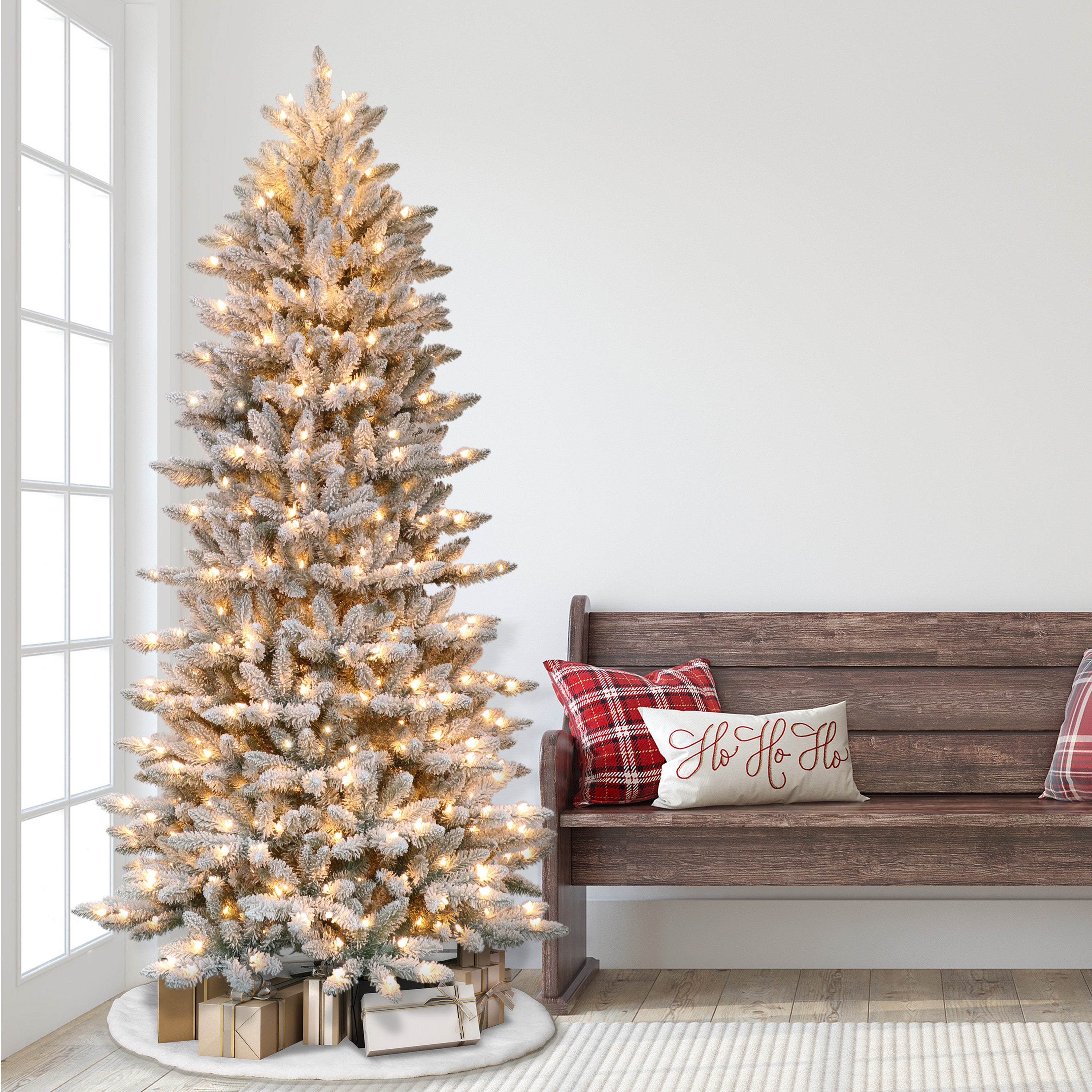 7.5ft Pre-Lit Flocked Slim Fraser Fir Christmas Tree